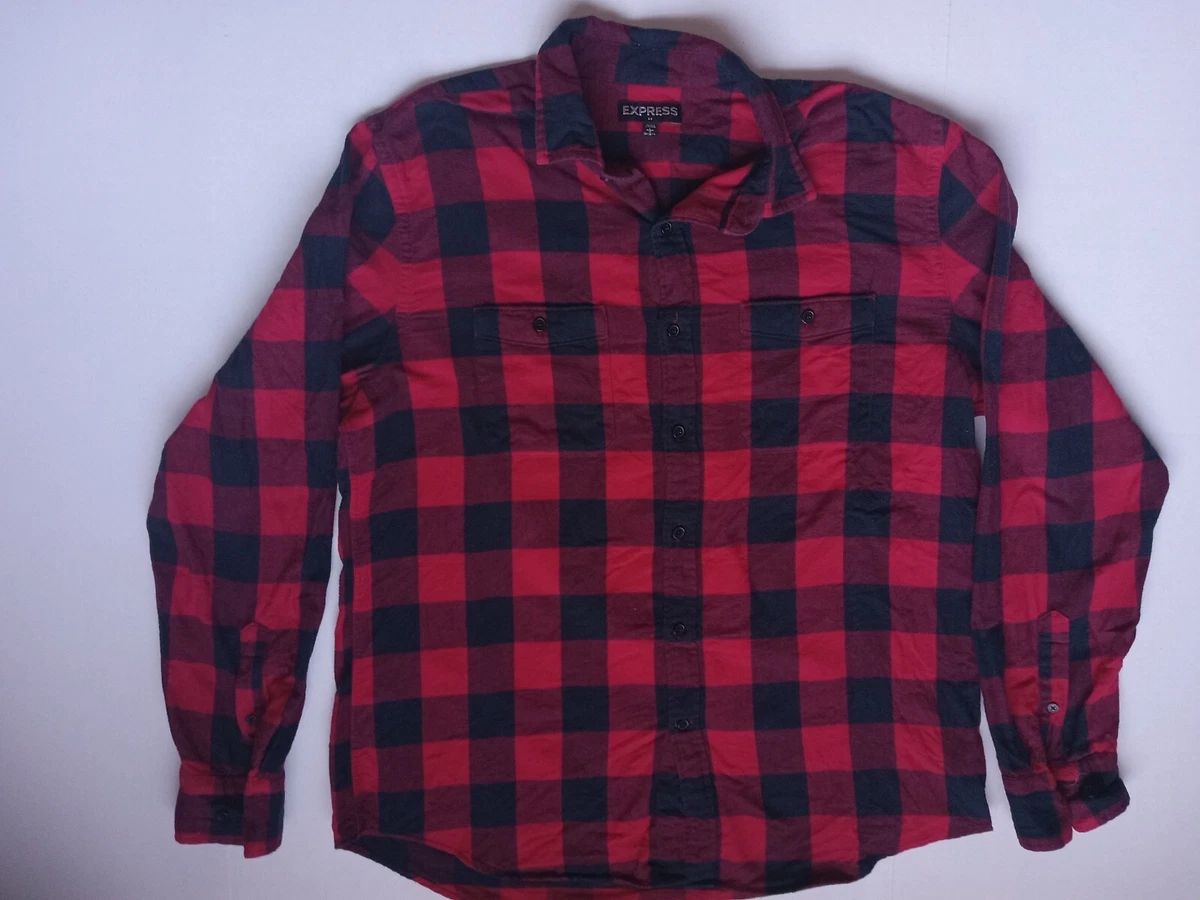 Express Red Buffalo Plaid Flannel Button Down Longsleeve Womens Shirt Large