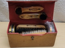 Vintage Kiwi Shoe Shine Kit Horsehair Brushes Made in USA Case Polish Travel