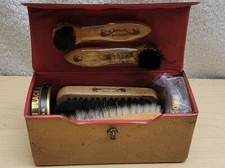 Vintage Kiwi Shoe Shine Kit Horsehair Brushes Made in USA Case Polish Travel