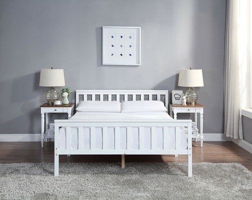 White Solid Wooden Bed Frame Single 4ft Double King Size Bed With Mattress Pine