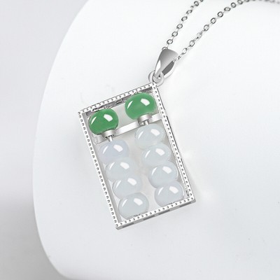 Burmese Jade Abacus Pendant 925 Silver Necklace Natural Jewelry Jadeite White