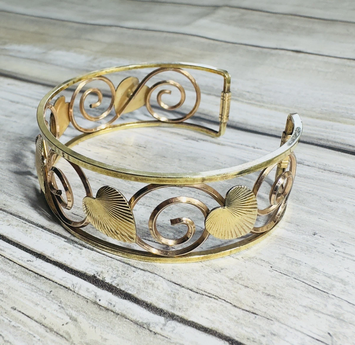 Krementz Vintage Gold Tone Leaf And Spiral Cuff Bracelet Signed eBay