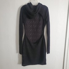 pretty little thing Shape Black Textured Hooded Cut Out Back Bodycon Dress Nwt 4