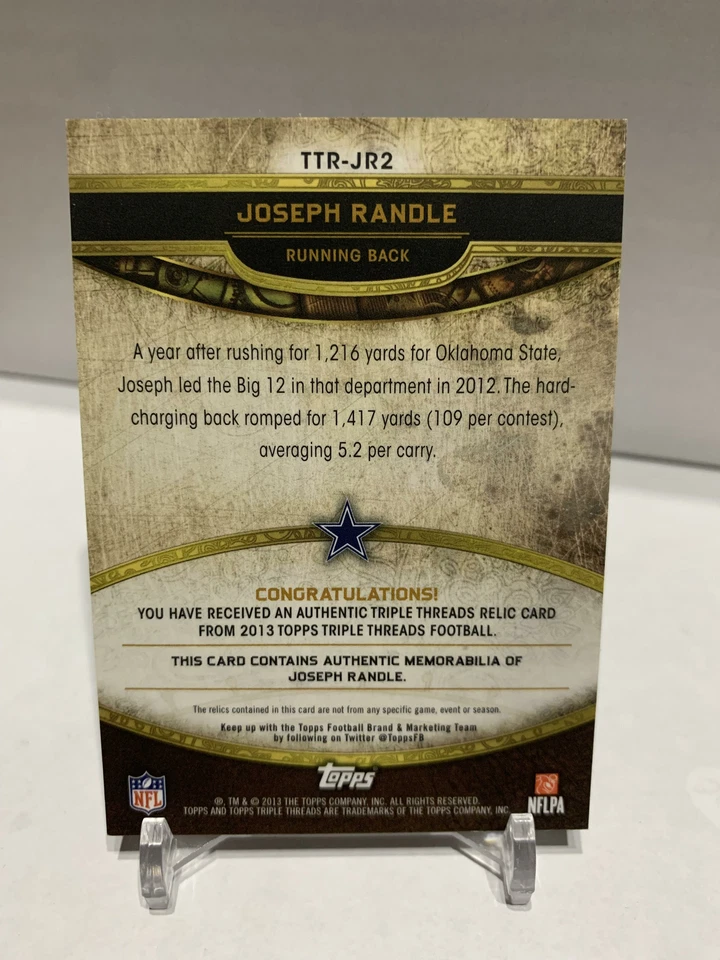 Joseph Randle 2013 Topps Triple Threads Relics Emerald /18 #TTR-JR2 Rookie RC - Image 2 of 2
