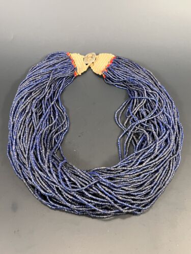 Fine India Burma Myanmar Konyak Naga People's Blue Bead Necklace ca. Early 1900
