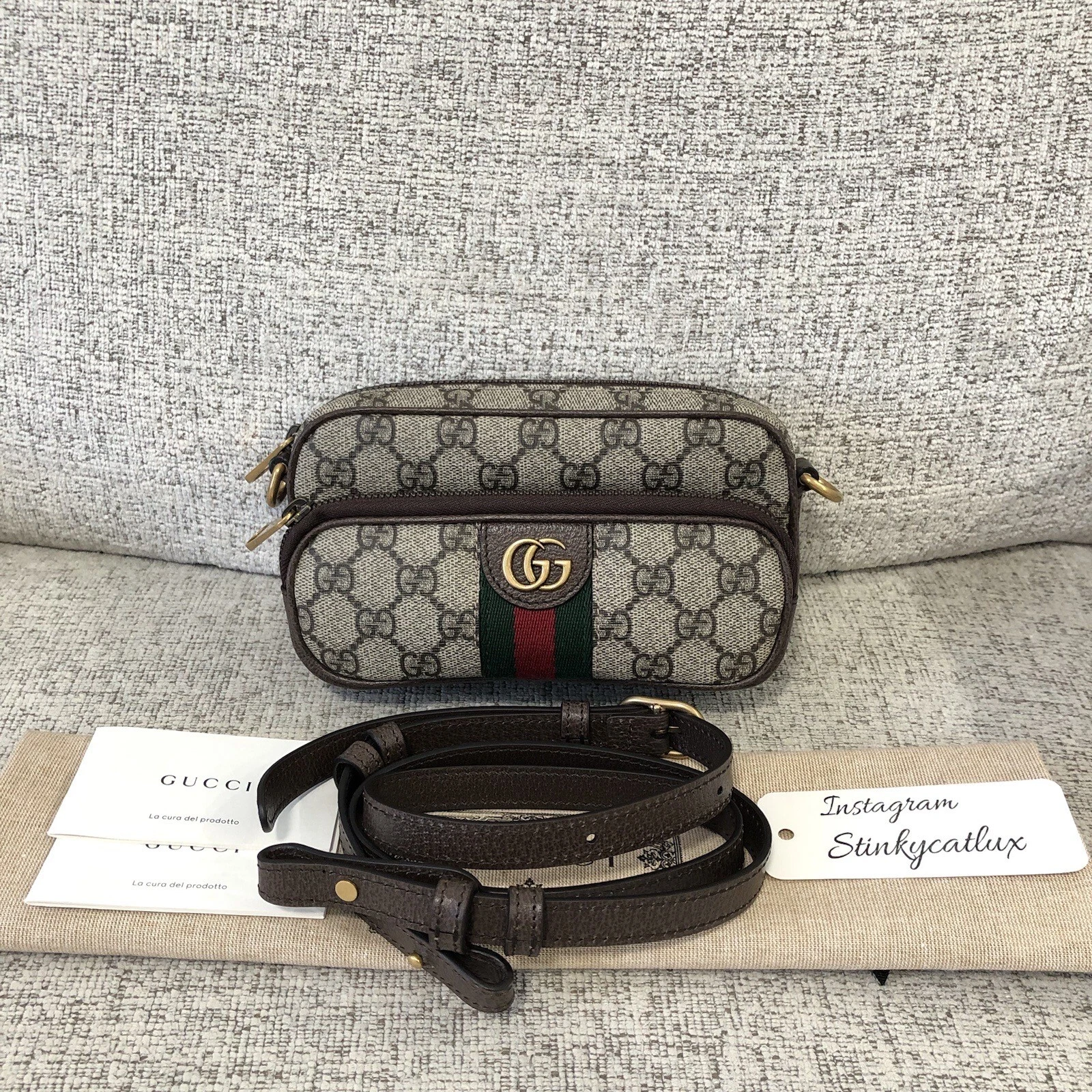 NEUF GUCCI 722557 GG Supreme toile Ophidia unisexe mini sac bandoulière ceinture