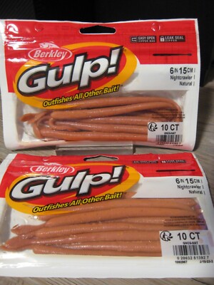 2 Packs Berkley Gulp Fishing Baits - 6'' NightCrawler Worms - Natural Color