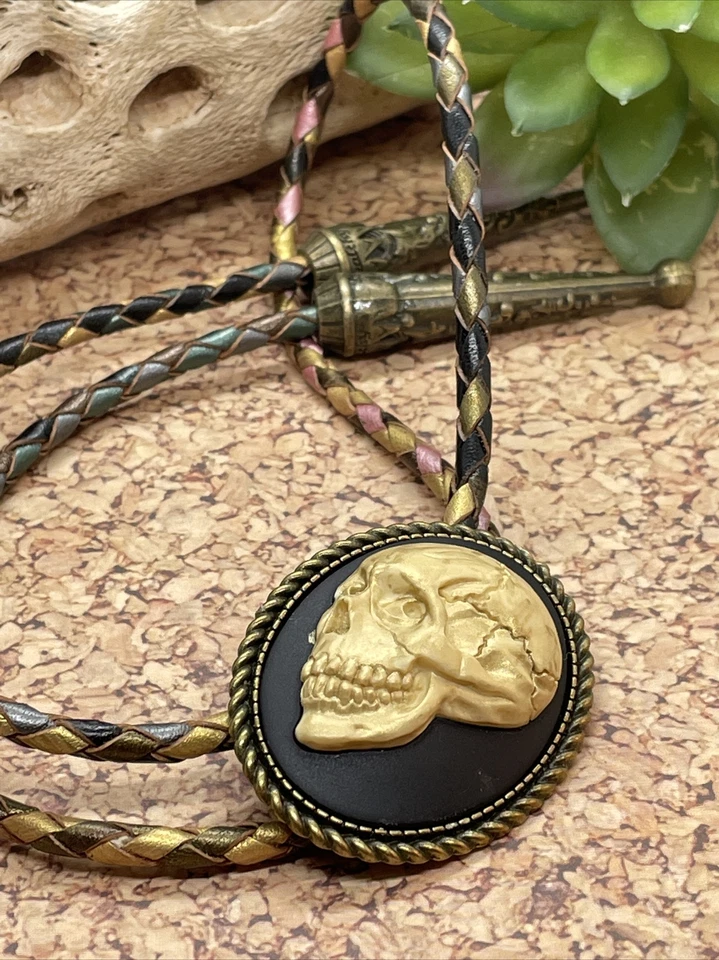 Sugar Skull Cameo Wedding Bolo Necklace Lariat Tie Gothic GIFT HALLOWEEN Bronze - Image 3 of 4