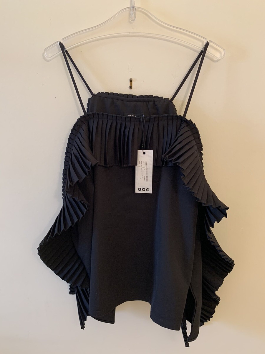 Boohoo Black Top With Open Ruffled Sleeves UK