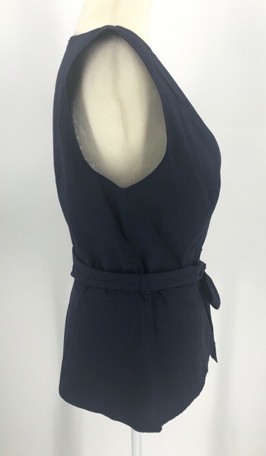 sleeveless navy blue blouse