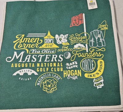 2022 Masters Golf Augusta National Green White Yellow Words Straw Tote Bag