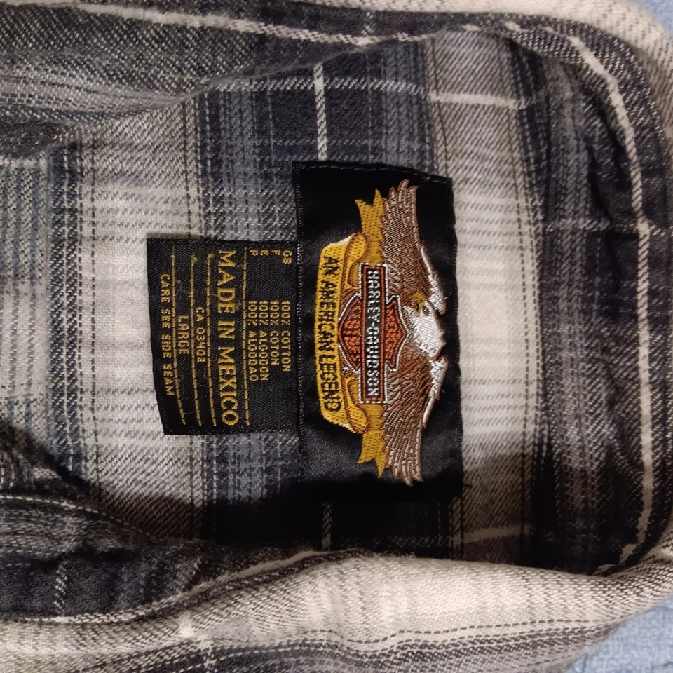 Harley Davidson Shirt Mens L Long Sleeve Snap Up Plaid Flannel Biker Motorcycle - Image 3 of 4