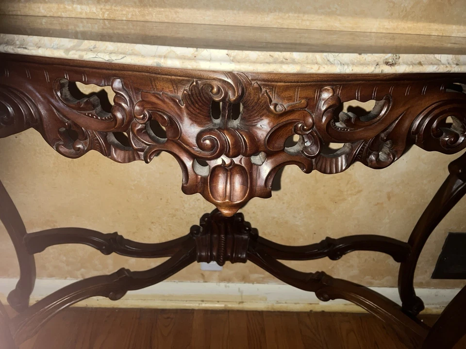 Italian Rococo Style Marble Top Console Table - Image 2 of 4