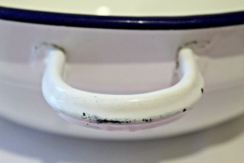 Large Porcelain Enamel Ware Tub Kitchen Cottage Basin Wash Bowl Handles Vtg VGC - Picture 11 of 16