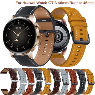 22mm Leather Strap Watchband For Huawei Watch GT3 GT2 46mm GT 2 Pro Runner Band