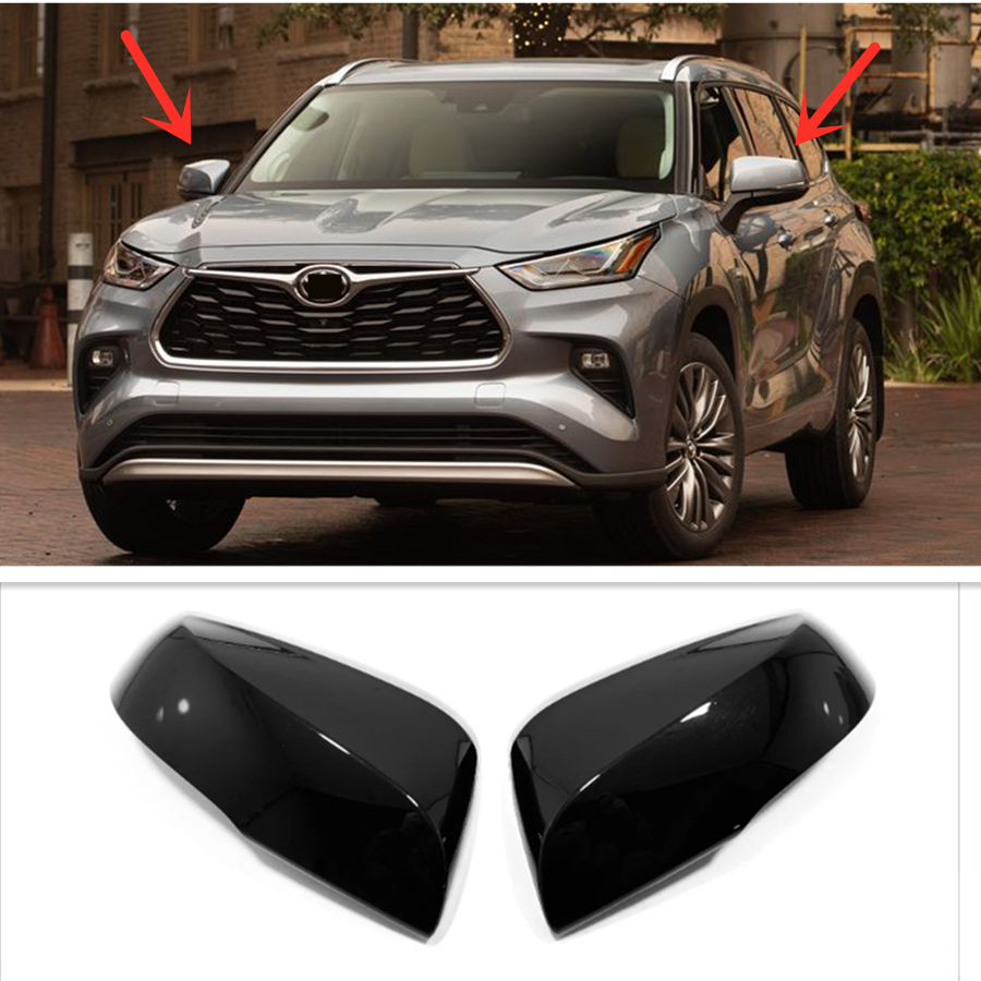 For Toyota Highlander 2020-2023 Bright Black Side Mirrors Rearview Trim Cover