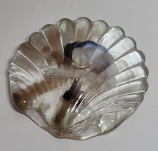 Hand Blown Pressed Clear Clam Sea Shell Art Glass Paper Weight 3.5" Beach Decor