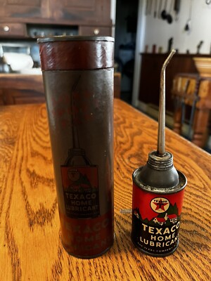 TEXACO HOME LUBRICANT SET-Long Spout Can-Cardboard Tube-1930s-40s