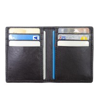 Black Genuine Leather Mens Bifold Wallet Plastic Insert Business Card Holder
