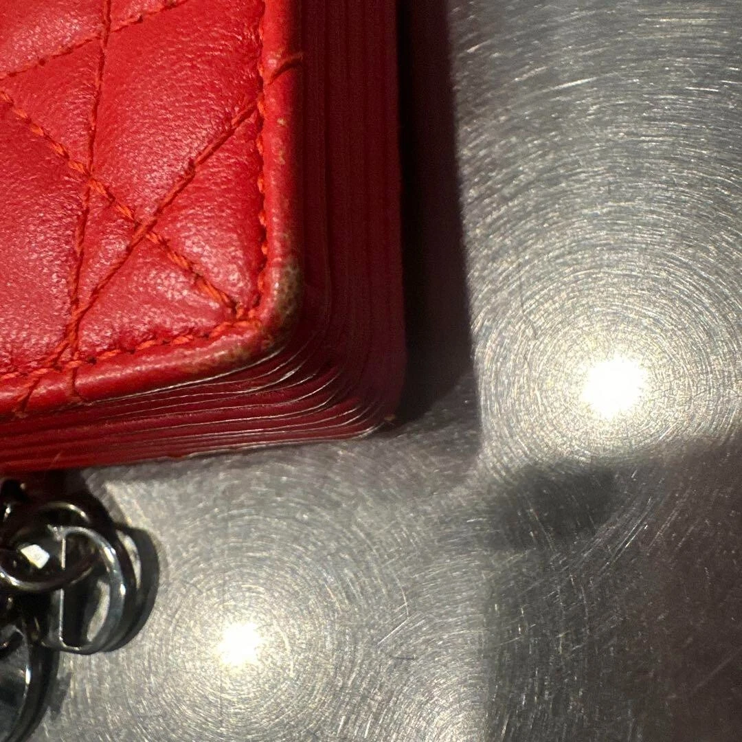 Étui à cartes compact Christian Dior Lady Canage cuir véritable rouge
