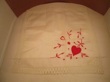 Vintage Cotton Lace Edge Embroidery Red Heart Hong Kong Handkerchief