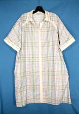 VTG SMART TIME Ivory/Multi PLAID PRINT Snap TWILL Lounge ROBE/HOUSE DRESS Sz L