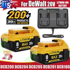 For DeWalt 20V 8.0AH Max XR Lithium Ion Battery /Charger DCB200 DCB205,DCB200-2