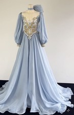 Elegant Round Neck A Line Prom Dresses Beaded Long Sleeves Corset Evening Gowns