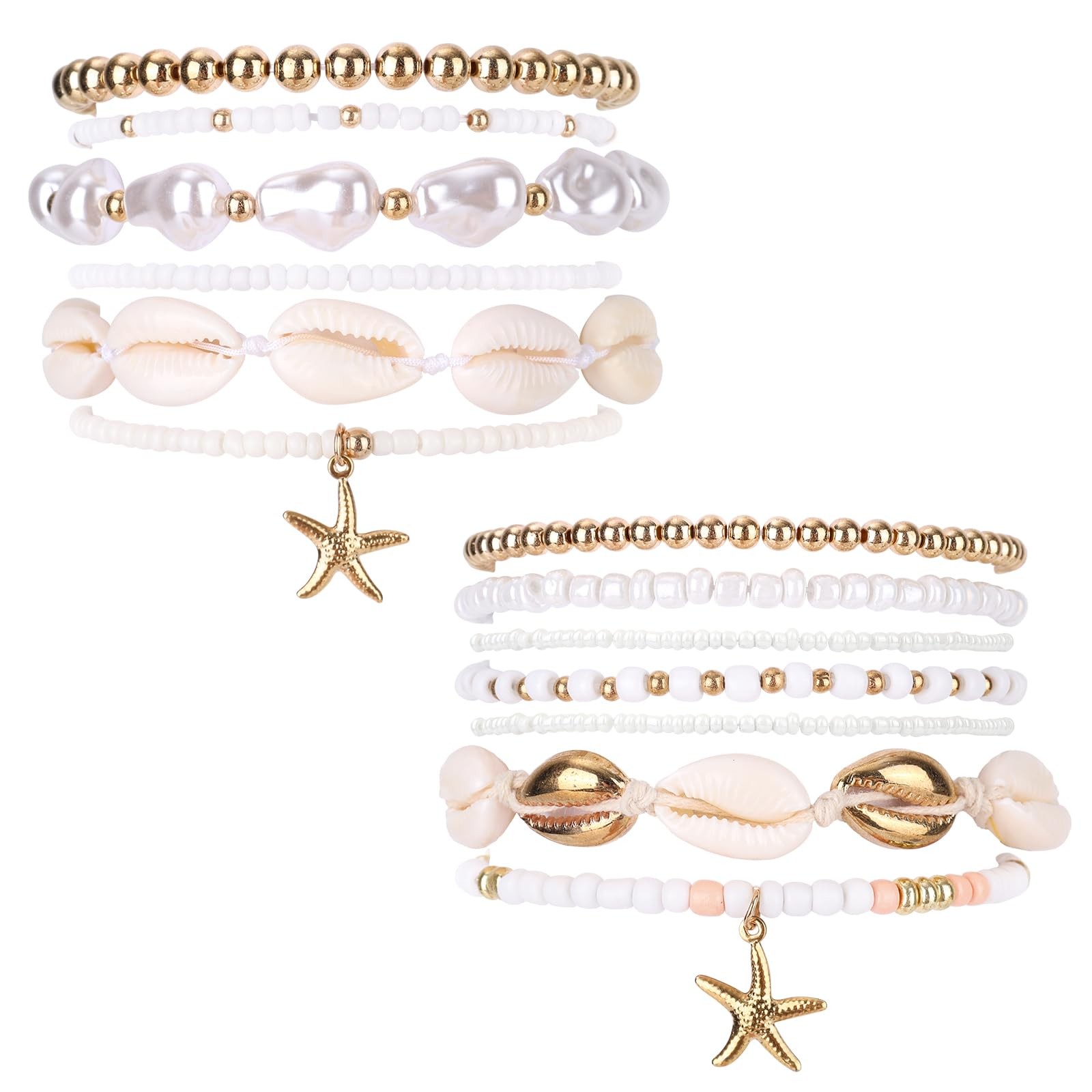 13pcs Summer Beach Beachy Bracelets Set, 2 Styles Stack Stackable Seashell Sea S