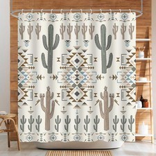Western Aztec Cactus Shower Curtain Vintage Rustic Southwestern Boho Catus Ab...