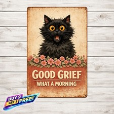 Funny Black Cat Decor Metal Bathroom Sign 8x12 Aluminum Wall Art Plaque