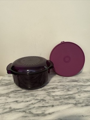 VTG  Tupperware 3pc Microwave Stack Cooker/Steamer Cranberry 3qt Plus Xtra Lid