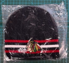 Chicago Blackhawks Hat Beanie Men One Size Black NHL Hockey Striped Knit NOS