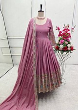 Bollywood Style Pink Chinnon Silk Gown Bottom With Dupatta For Wedding Party