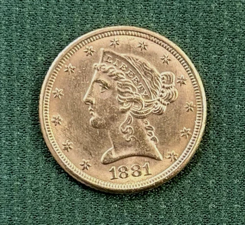 1881    Liberty head $ 5 dollar  Gold Coin   half eagle