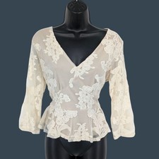 Lace Babydoll Peplum Top Coquette Whimsical Fairy Romantic 3/4 Sleeve Y2K Medium