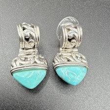 Ethnic Silver Turquoise Teardrop Dangle Earrings Handmade Approx. 4 cm