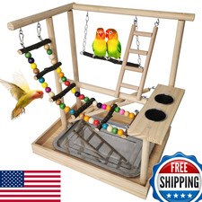 Hamiledyi Wood Bird Play Gym Parrot Perch Stand Ladder Training Playground