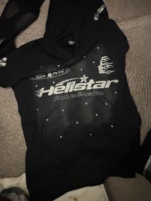 Hellstar Men s Black Pullover Hoodie Graphic Stars Print Pockets Logo XL