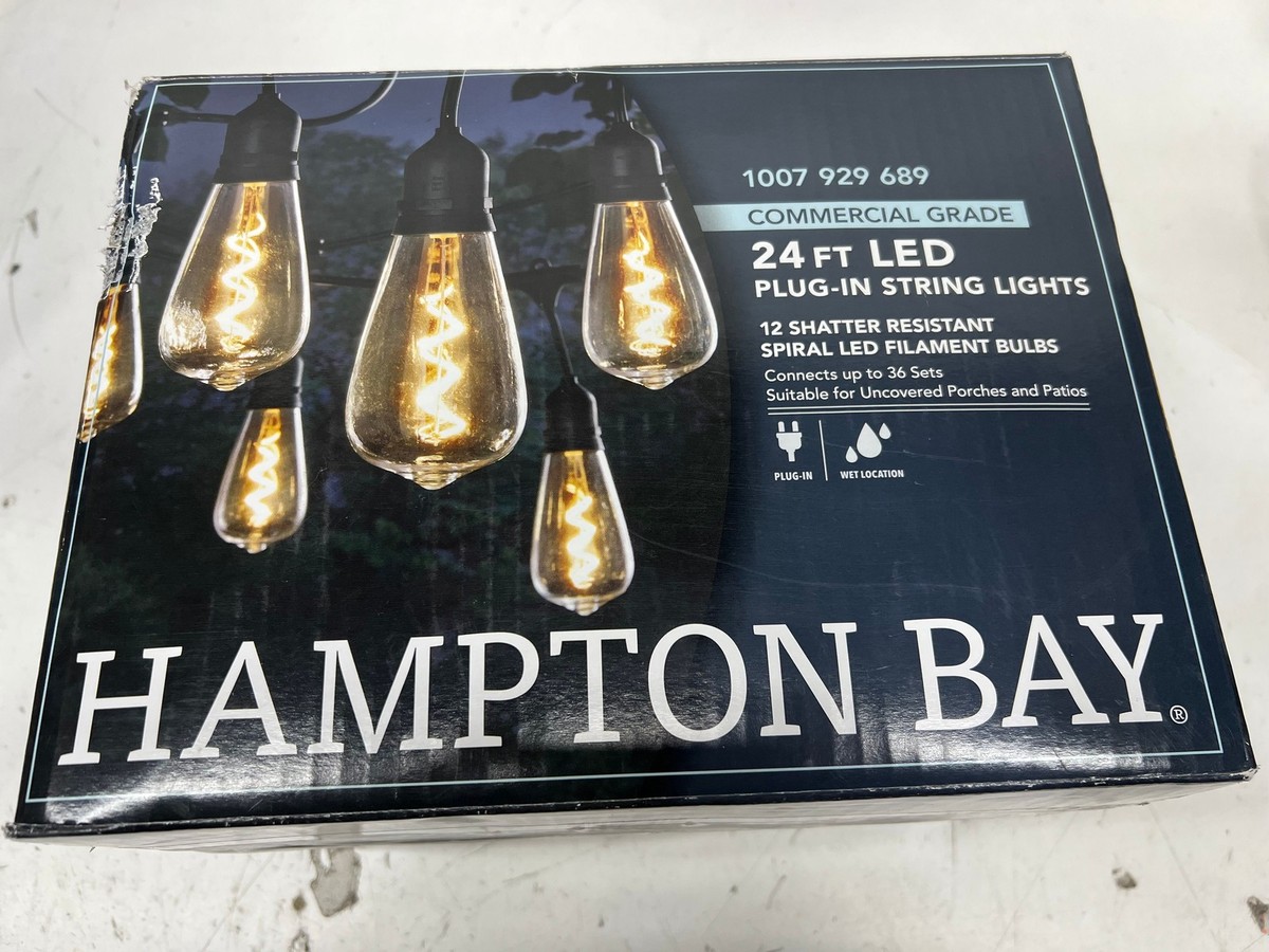 Hampton Bay 12-Light 24 ft. Outdoor/Indoor Black Plug-in ST64 LED