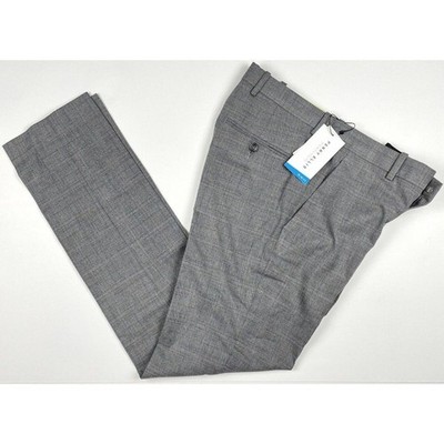 Perry Ellis Portfolio Men's Gray Slim-Fit Smoked Pearl Plaid Dress Pants 34x32