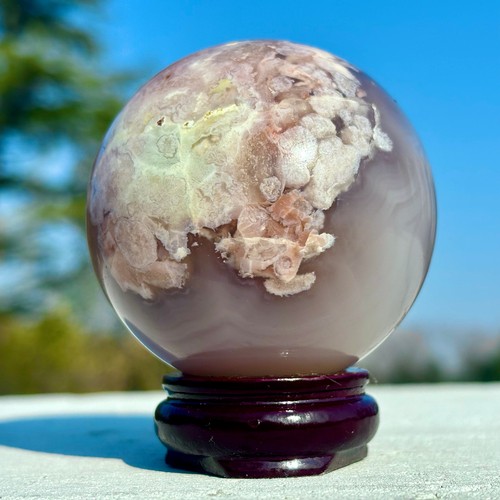 303G Natural Black Cherry Blossom Agate Quartz Sphere Crystal Energy Ball Gem - Bild 21 von 24