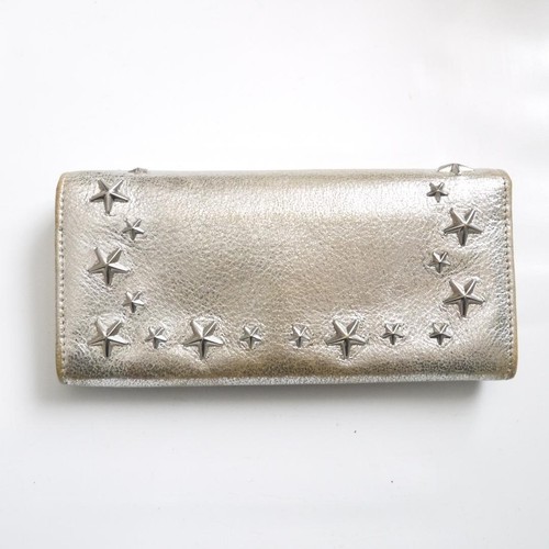 Jimmy Choo Damen Geldbörse Star Nino Leder Doppelfaltung Nieten Glitzer Silber Limitierte Auflage - Bild 2 von 12