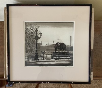 NORBERT BEHREND Etching Aquatint Gunter Anlauf s Bear Bridge Winter Berlin ORIG