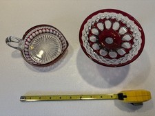 Westmoreland Ruby Red Flashed Clear Glass Pedestal Candy Dish And Berry Bowl