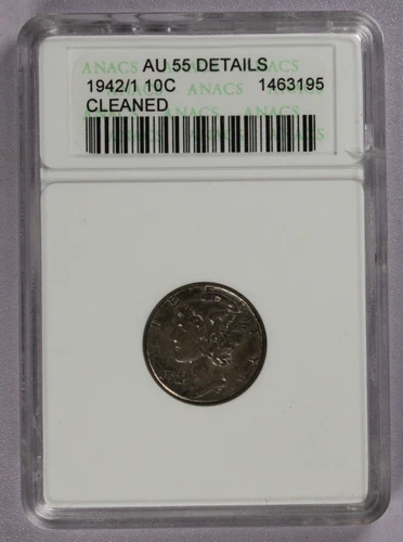 1942/1 Mercury Dime ANACS AU 55 Details Cleaned