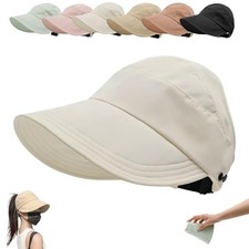 Sun Hats for Women Wide Brim UV Protection Hollow Top Sun Hat One Size Beige