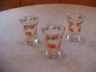 VINTAGE ANCHOR HOCKING ORANGE DESIGN JUICE GLASSES,SELLING THREE, 4 OZ.