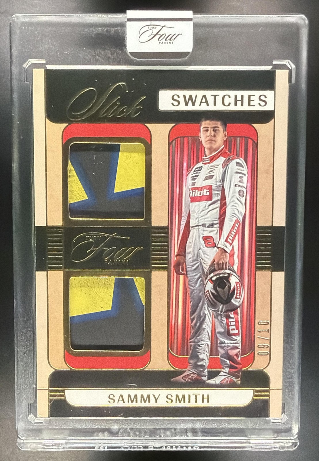 2026 Panini Turn Four Racing Sammy Smith #13 Slick Swatches Gold /10 MEM