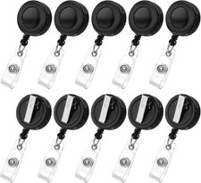 30 Pack Badge Reels Retractable with Swivel Alligator Clip 30 Pack, Black